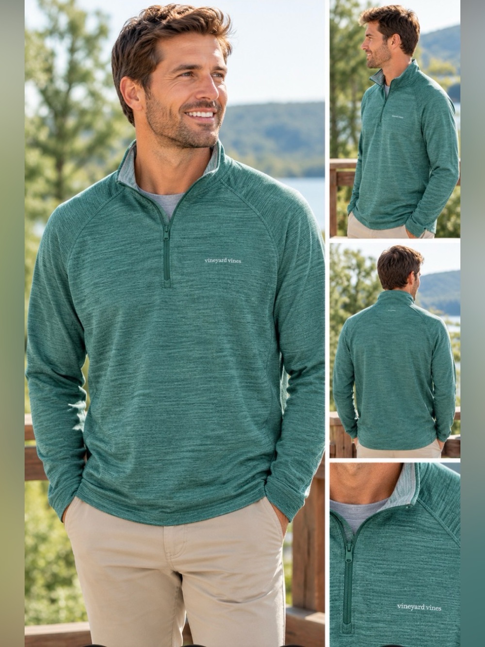 Vineyard Vines Men’s Performance Quarter-Zip Half-Zip Pullover | teal green | XL